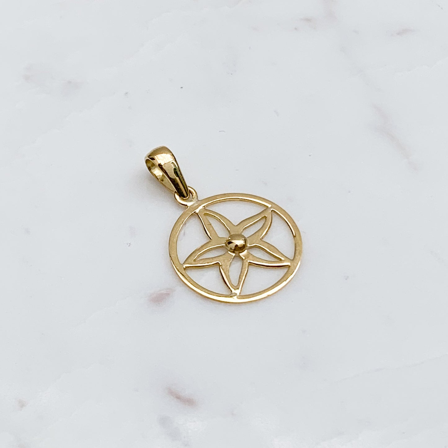 Dije de flor con circulo en oro 18k