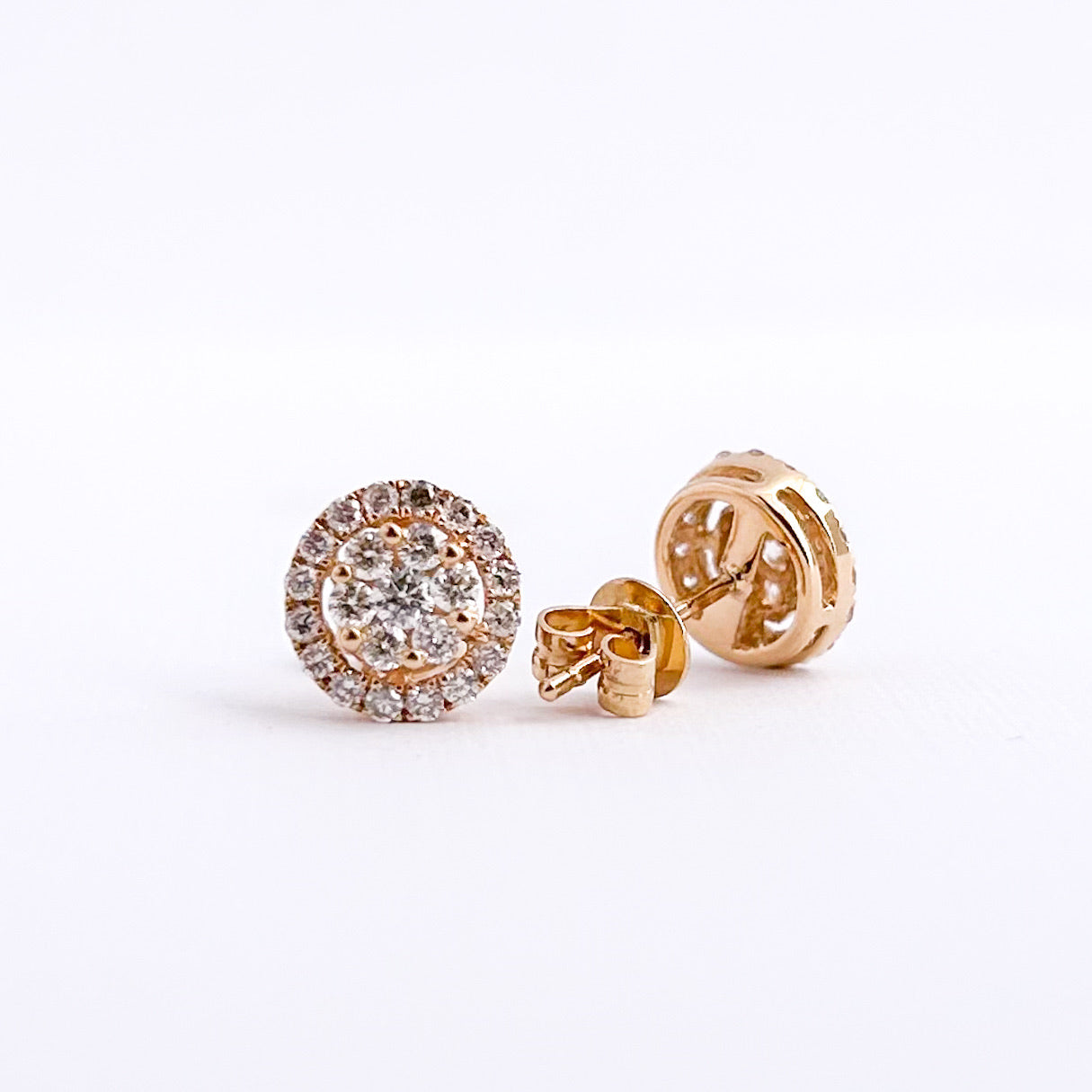 Aretes Halo Redondo Diamantes Oro 18K