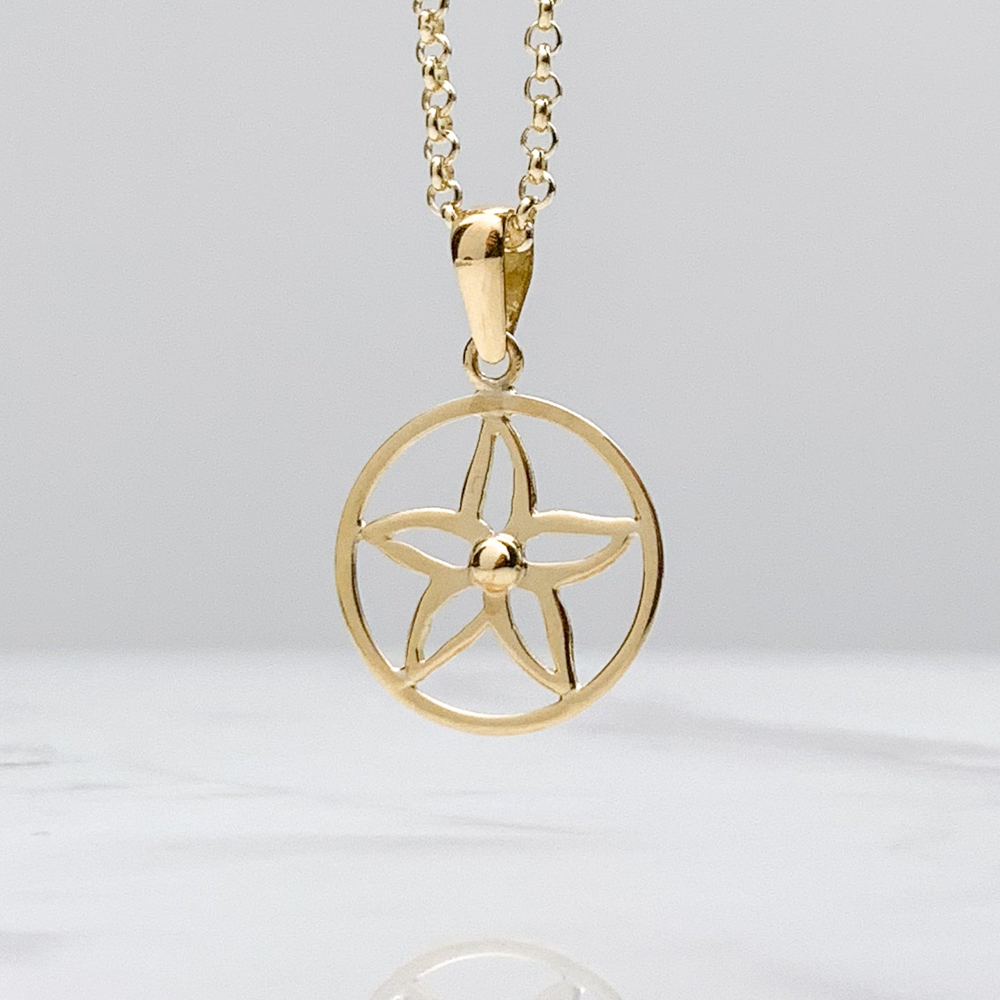 Dije de flor con circulo en oro 18k
