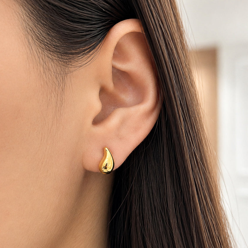 Aretes Gota Drop Clásica Oro 18K