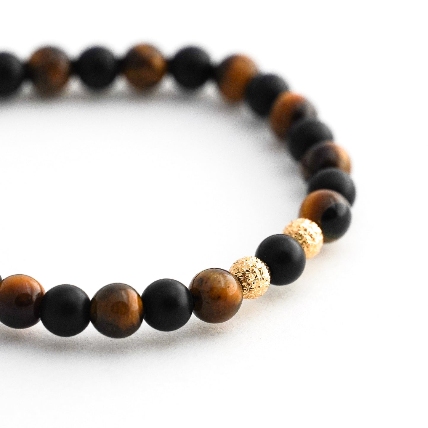 Pulsera Eclipse de Ónix y Ojo de Tigre Natural Intercalado Oro 18K