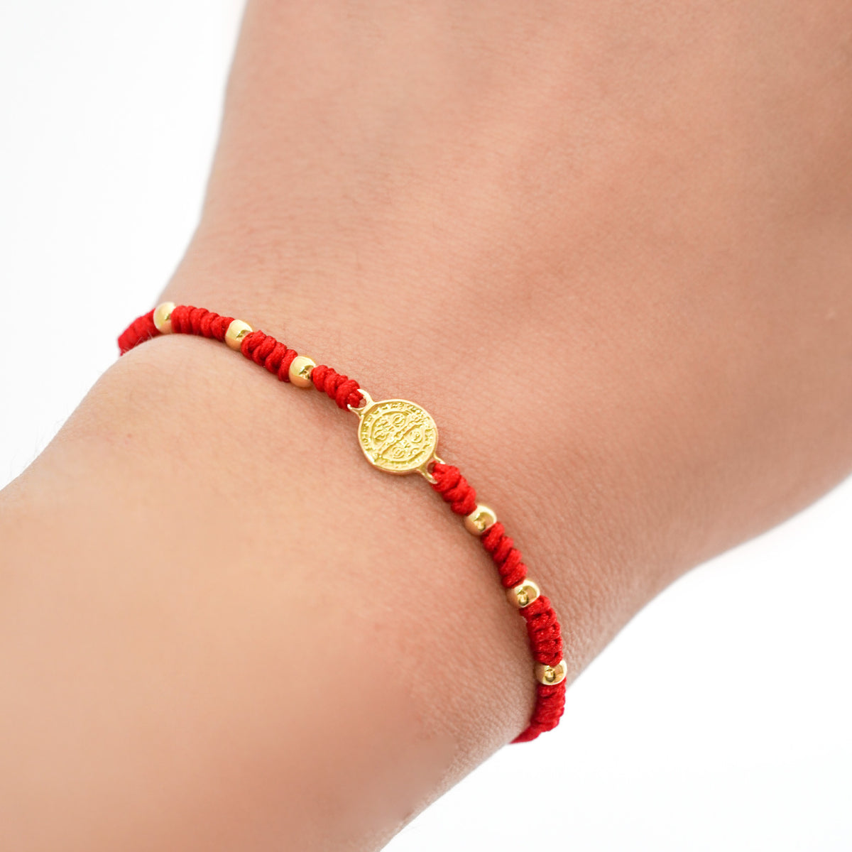 Pulsera Tejida San benito con 6 Bolitas en Oro 18K