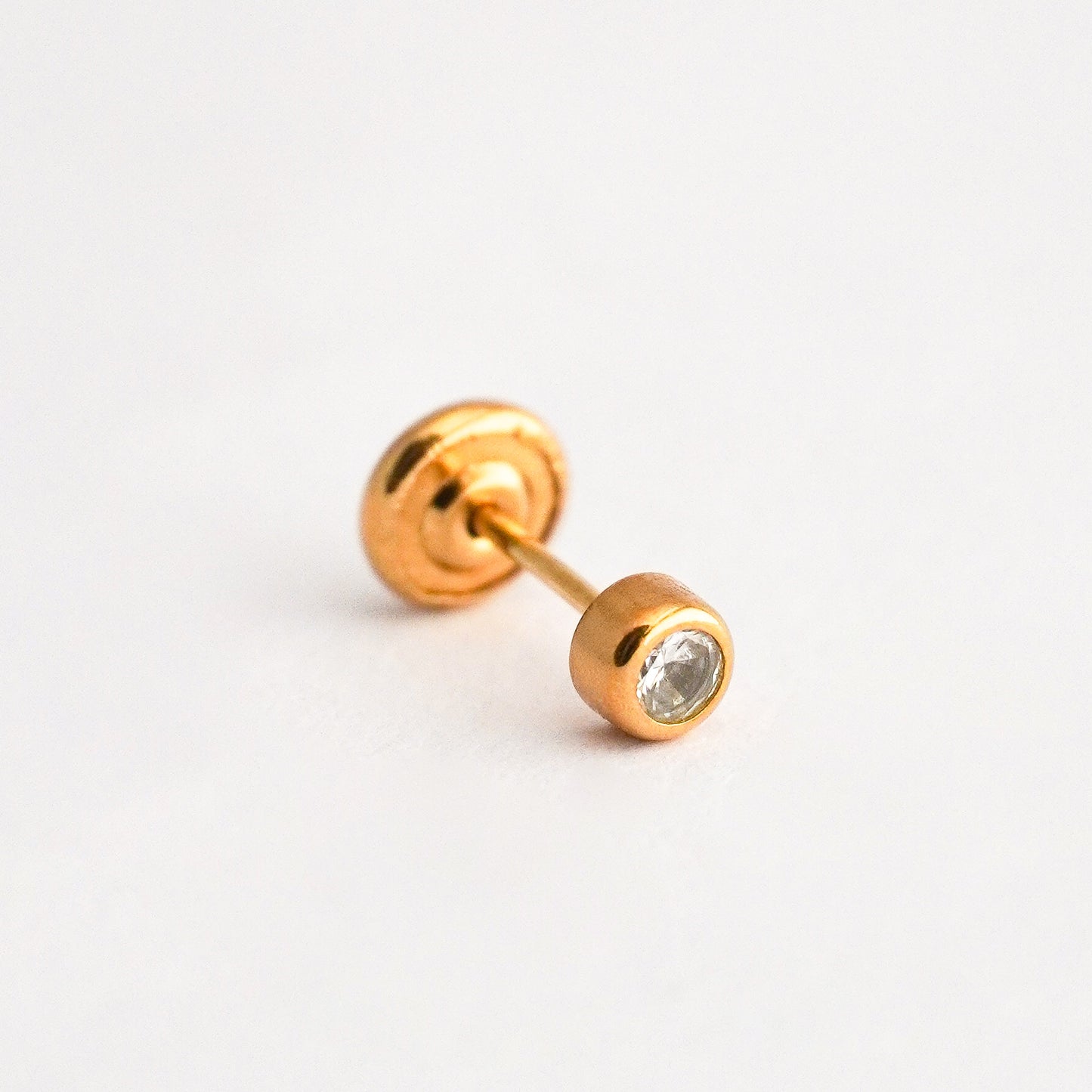 1/2 par arete de bebé Circón Brillante bicelado 3.5 mm Oro 18k