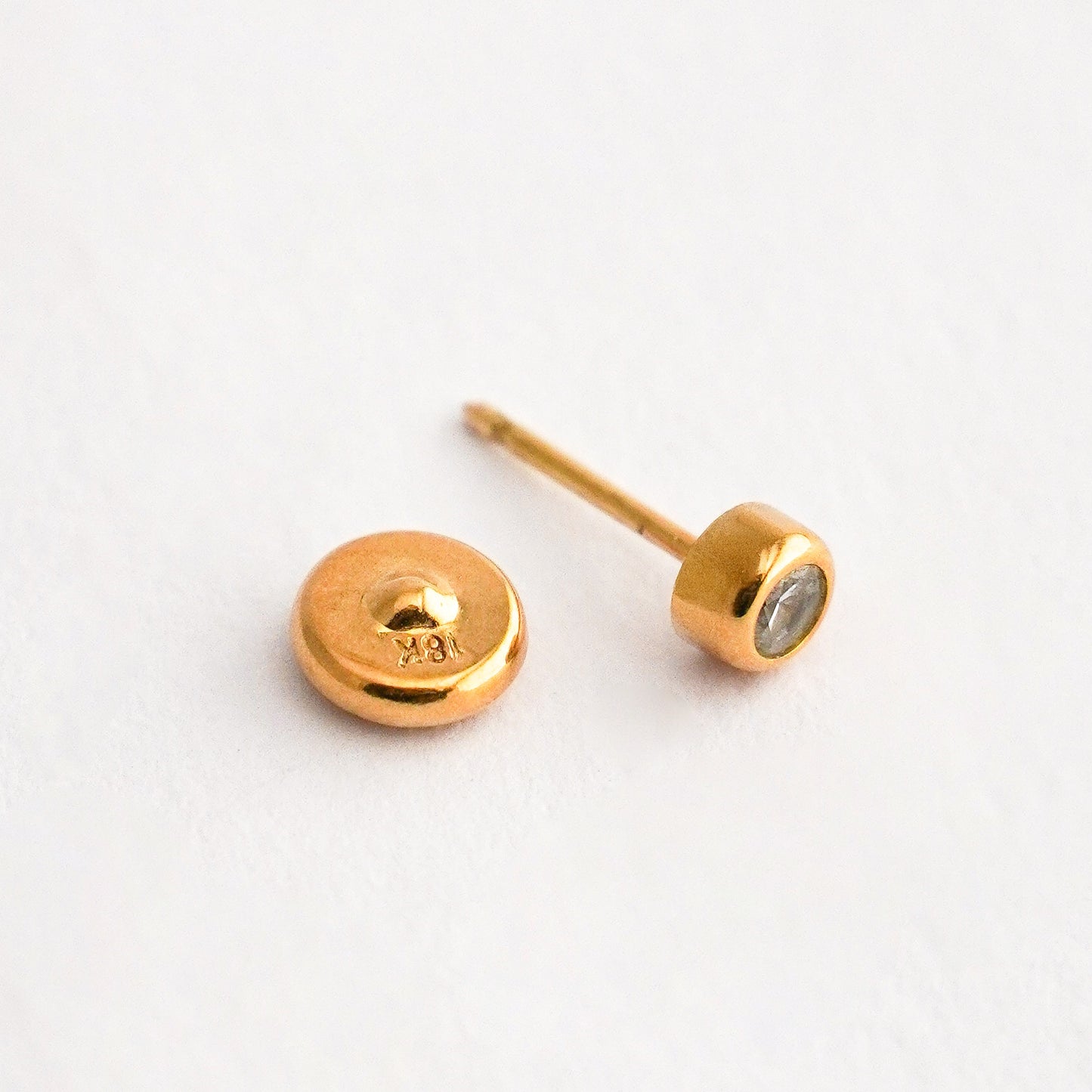 1/2 par arete de bebé Circón Brillante bicelado 3.5 mm Oro 18k