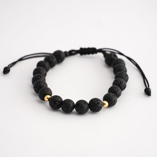 Pulsera Volcánica y ónix con Oro18k