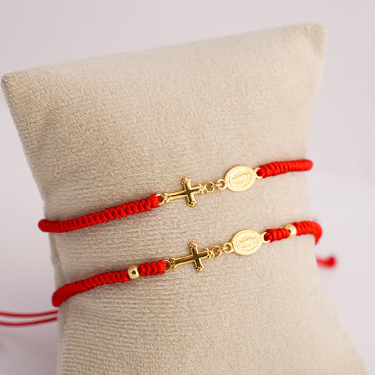 Pulsera tejida Medalla Milagrosa Oro 18k