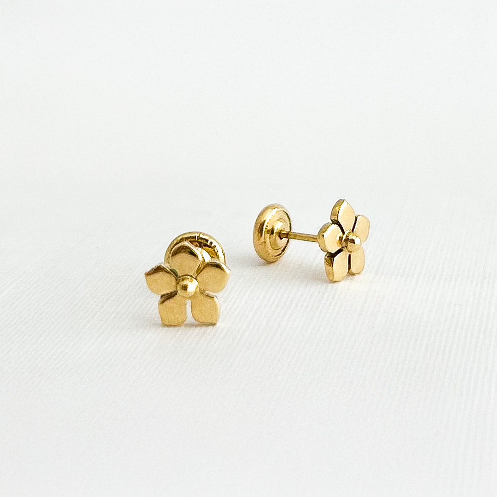 Aretes flor violeta oro 18k