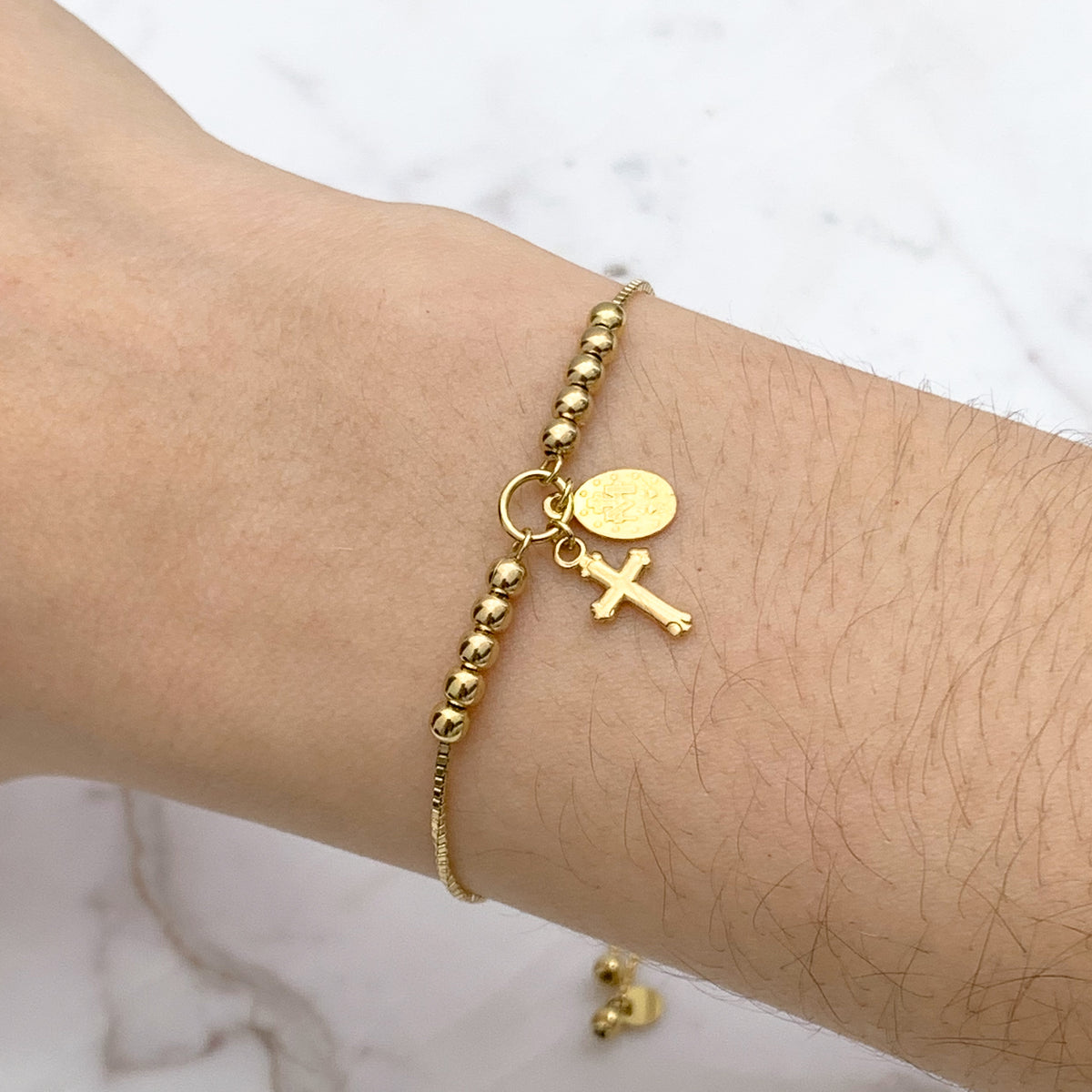 Pulsera Regulable Virgen Medalla Milagrosa en Oro 18K