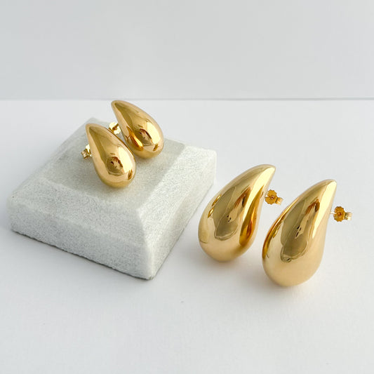 Aretes gota drop bombé oro 18k