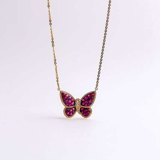 Collar mariposa con rubíes y diamantes oro 18k