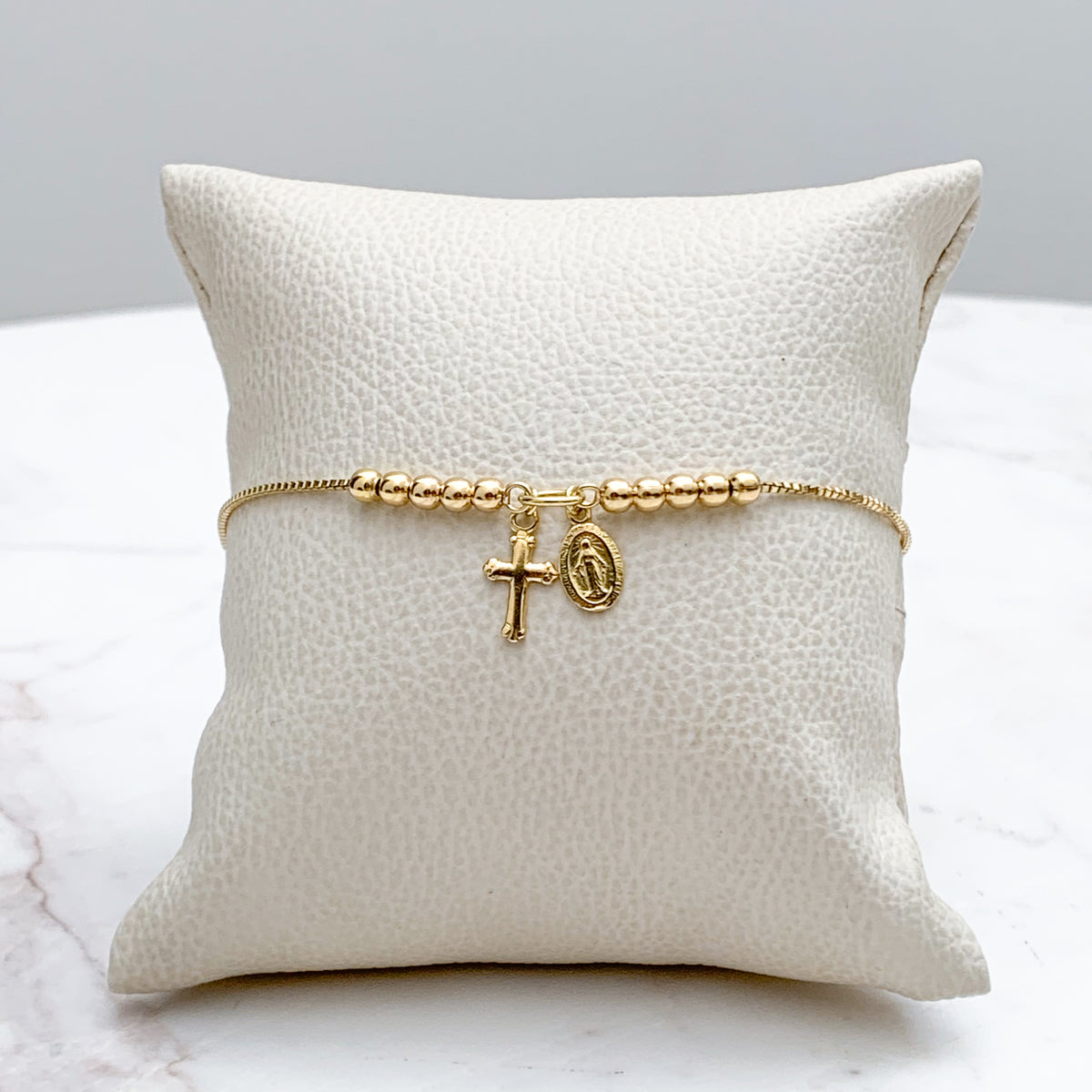 Pulsera Regulable Virgen Medalla Milagrosa en Oro 18K