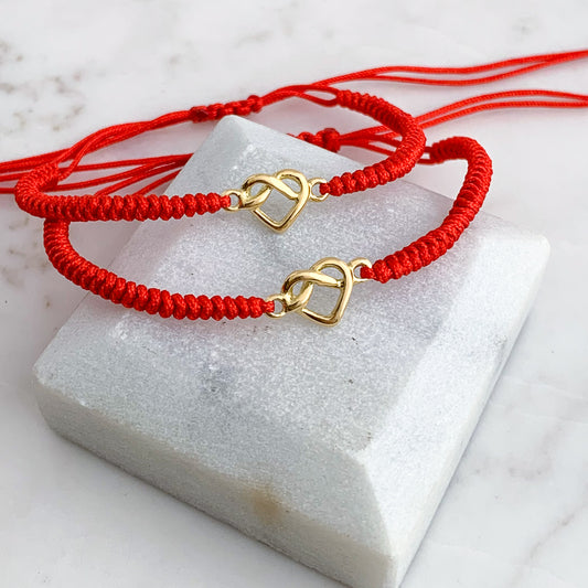 Pulsera hilo rojo corazón infinito oro 18k