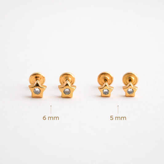 Aretes de Bebé de Estrella con Circón Brillante en Oro 18K