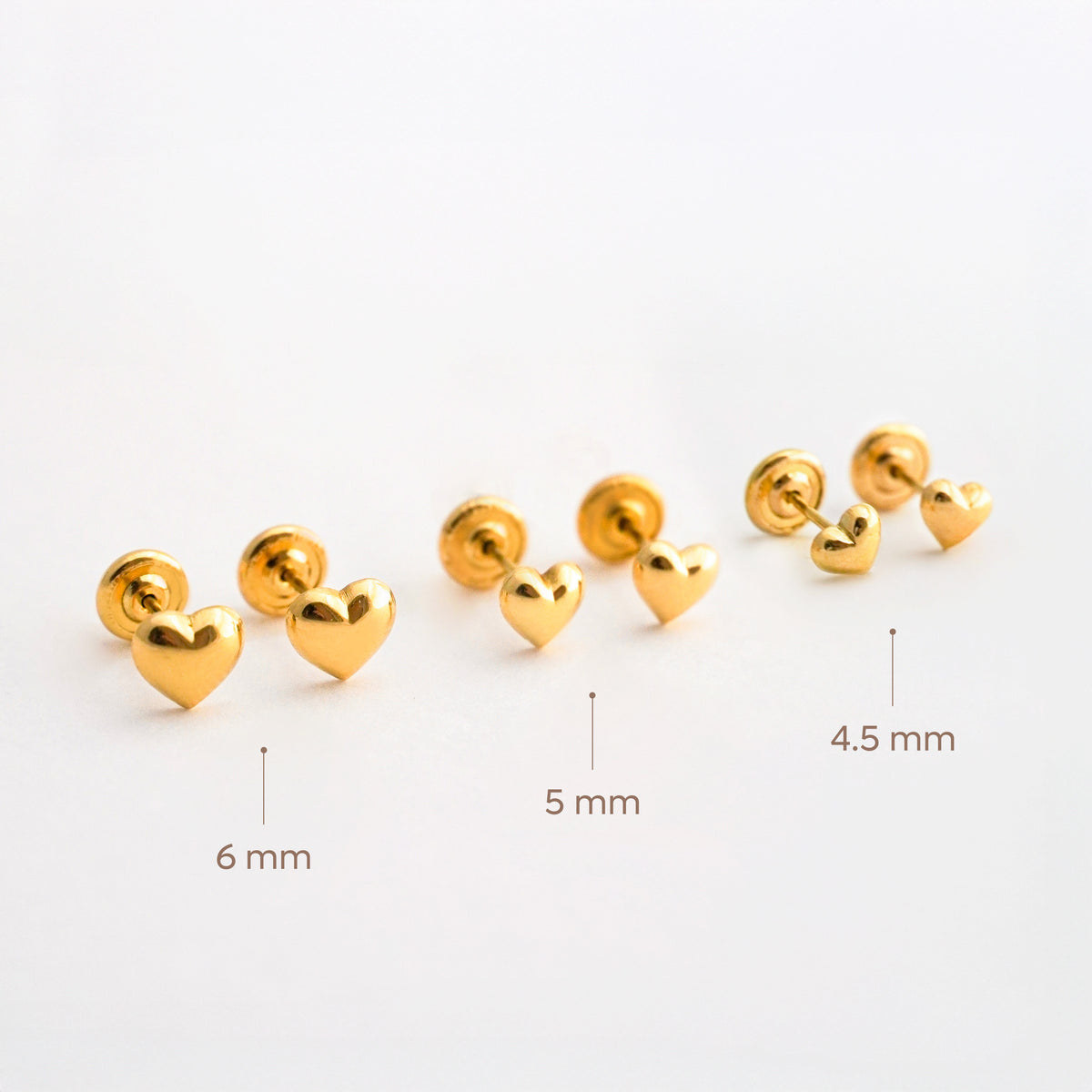 Aretes de Bebé de Corazón en Oro 18K