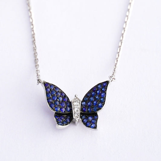Collar Mariposa con zafiros y diamantes oro blanco 18k