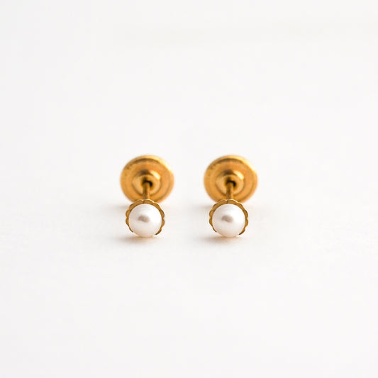 Aretes de Bebé de Perlas en Oro 18K