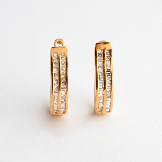 Argollas doble baguette con diamante naturales en oro18k