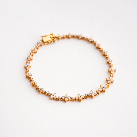 Pulsera Tennis Floral Intercalado con Diamantes Naturales en Oro 18K