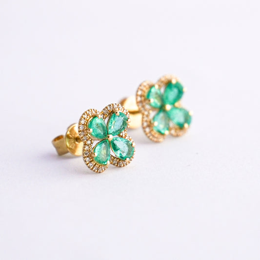 Arete trebol gemas preciosas con diamantes naturales en oro18k