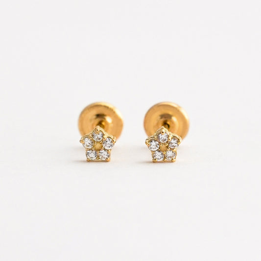 Aretes de Bebé Roseta Nori con circones en Oro 18k