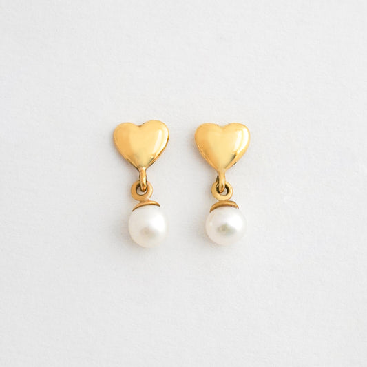 Aretes Corazón Perla Oro 18K