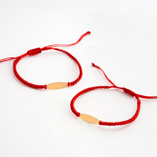 Pulsera tejida hilo con placa oval oro 18k