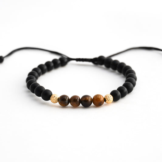 Pulsera Atlas de Ónix y Ojo de Tigre Natural en Oro 18K