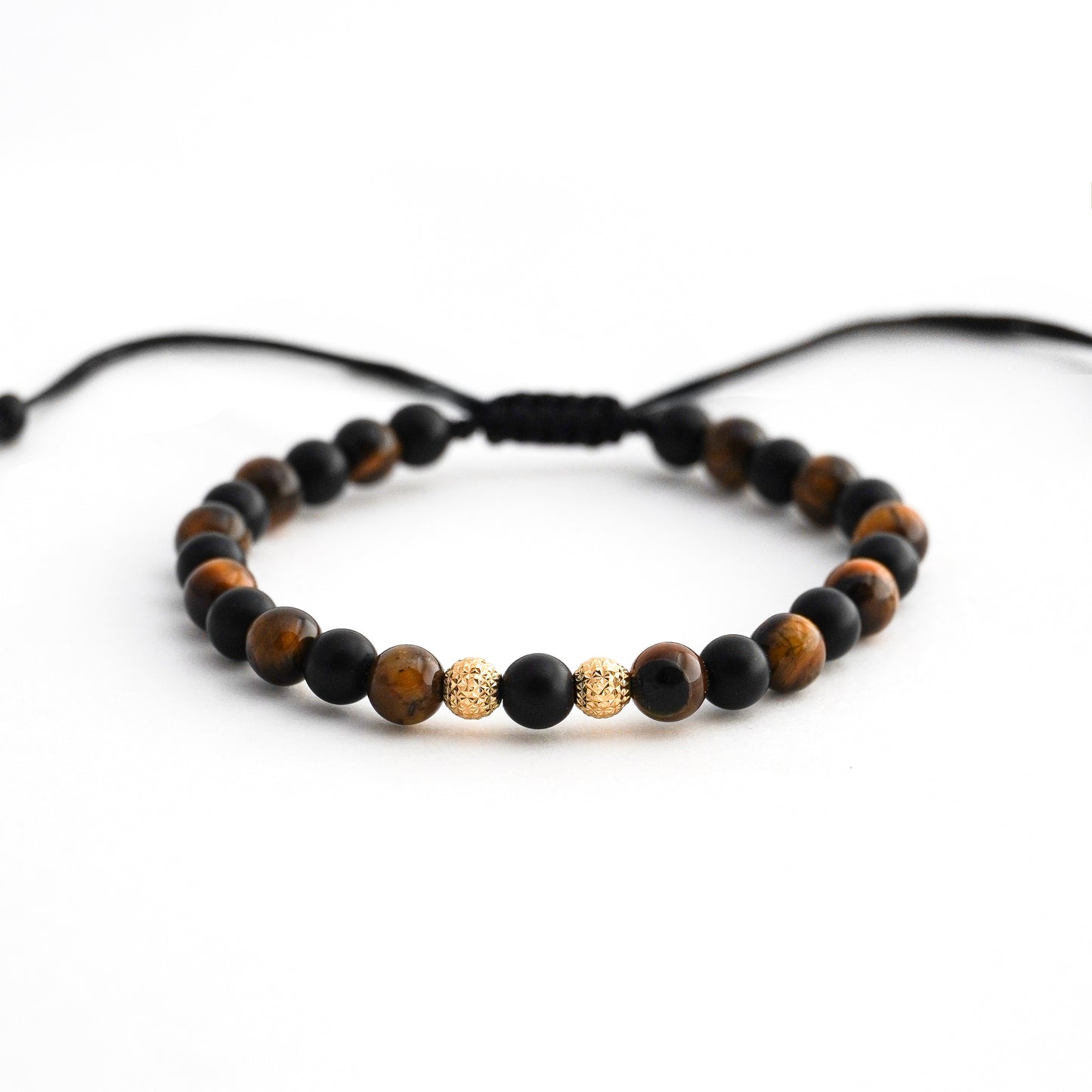 Pulsera Eclipse de Ónix y Ojo de Tigre Natural Intercalado Oro 18K