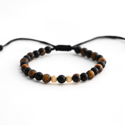 Pulsera Eclipse de Ónix y Ojo de Tigre Natural Intercalado Oro 18K