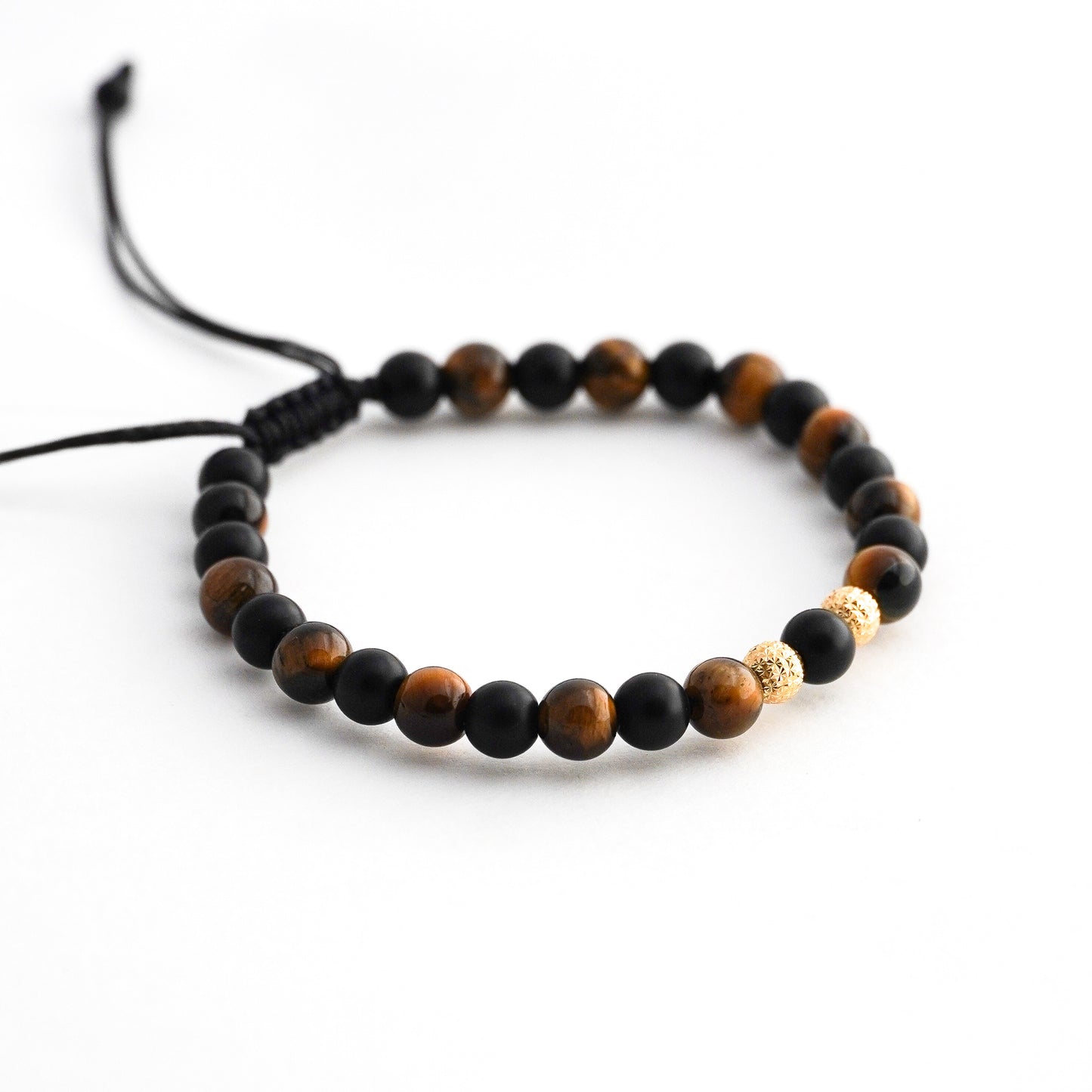 Pulsera Eclipse de Ónix y Ojo de Tigre Natural Intercalado Oro 18K