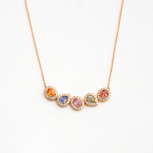 Collar Aurora de Zafiros Fancy y Diamantes Naturales en Oro 18K