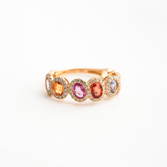 Anillo Rivier de Zafiros Fancy Ovales y Diamantes Naturales en Oro 18K