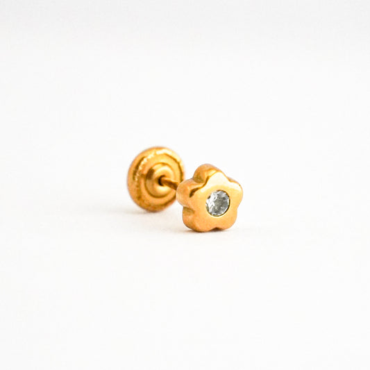 1/2 par arete bebé flor con circon Oro 18k