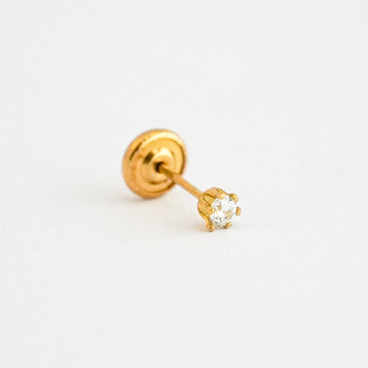 1/2 par arete bebé uñas 2.5 mm con circon Oro 18k