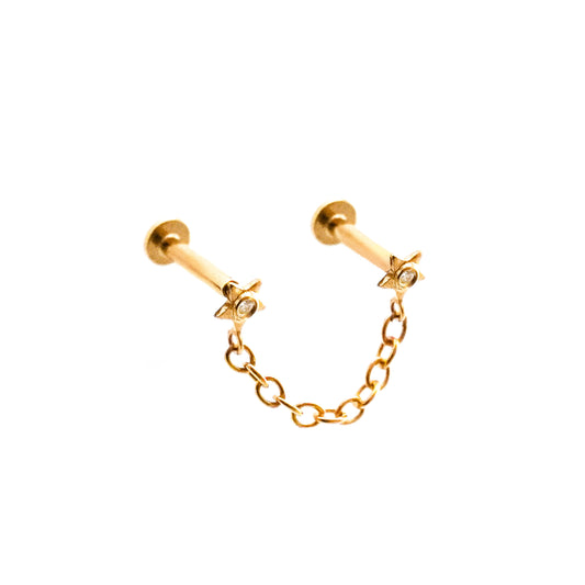 Piercing Twin Star con Cadena en Oro 18K