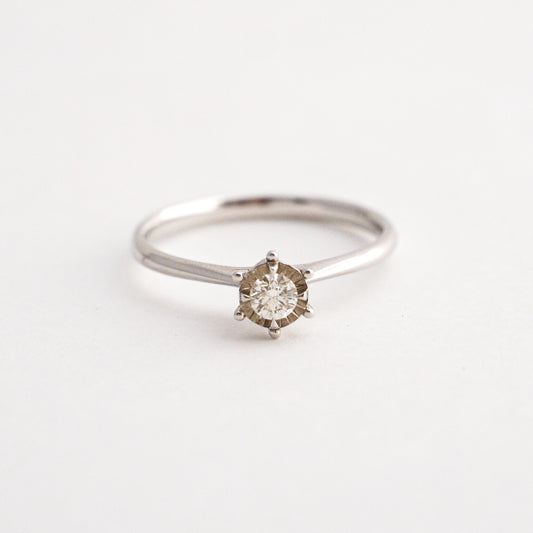Anillo de compromiso 6 uñas con diamante 0.142 cts oro blanco 18k
