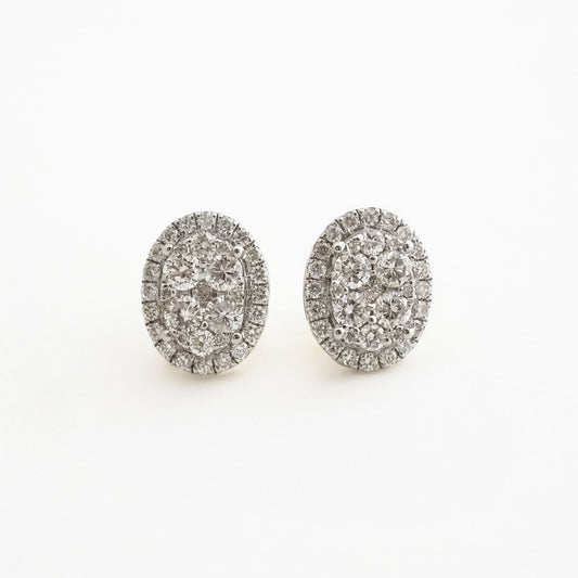 Aretes Halo Oval con Diamantes Naturales en Oro Blanco 18K