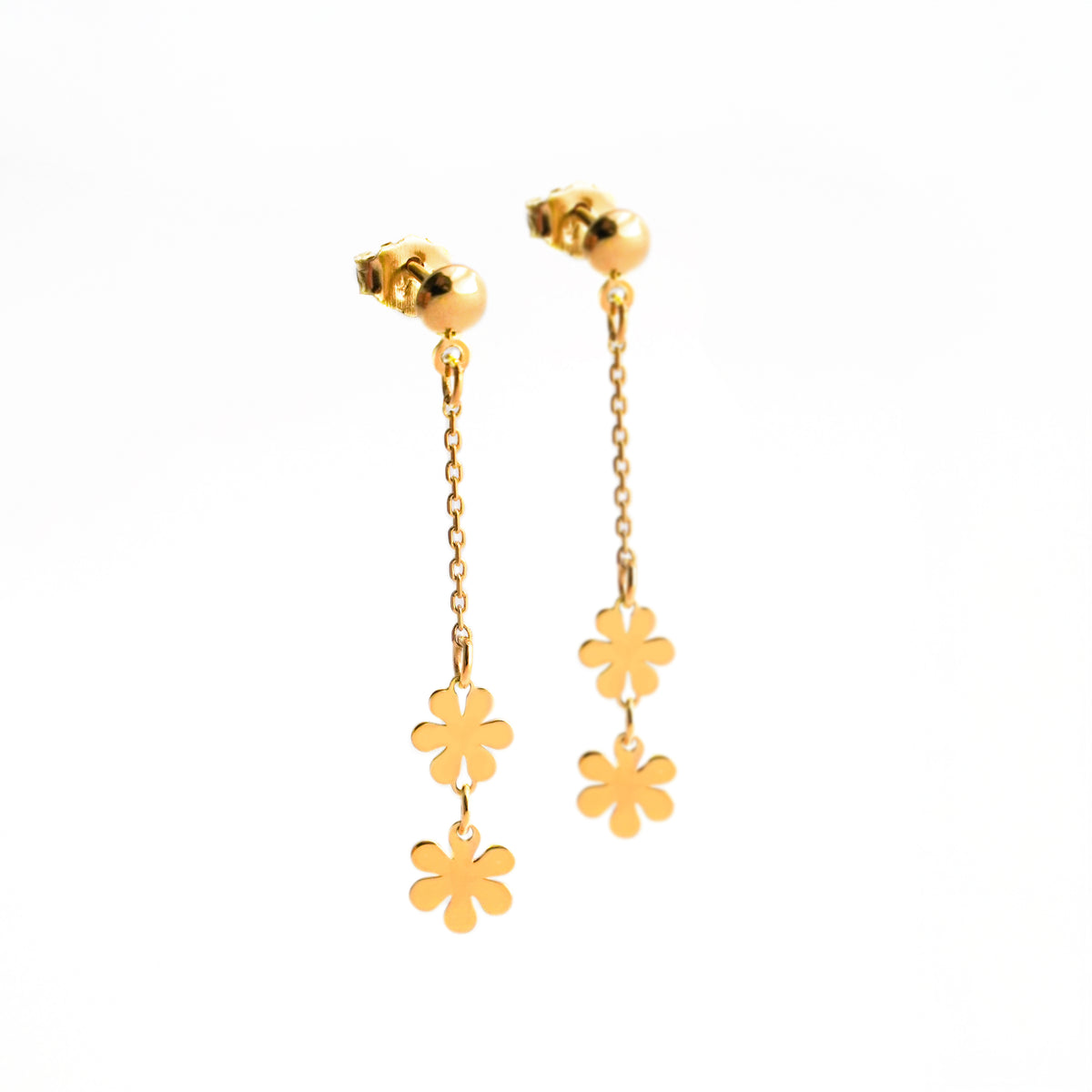 Aretes Colgantes Cascada de Flores en Oro 18K