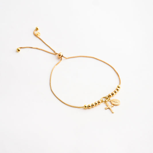 Pulsera Regulable Virgen Medalla Milagrosa en Oro 18K