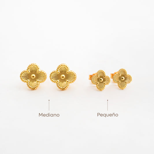 Aretes Trébol Solitario en Oro 18K