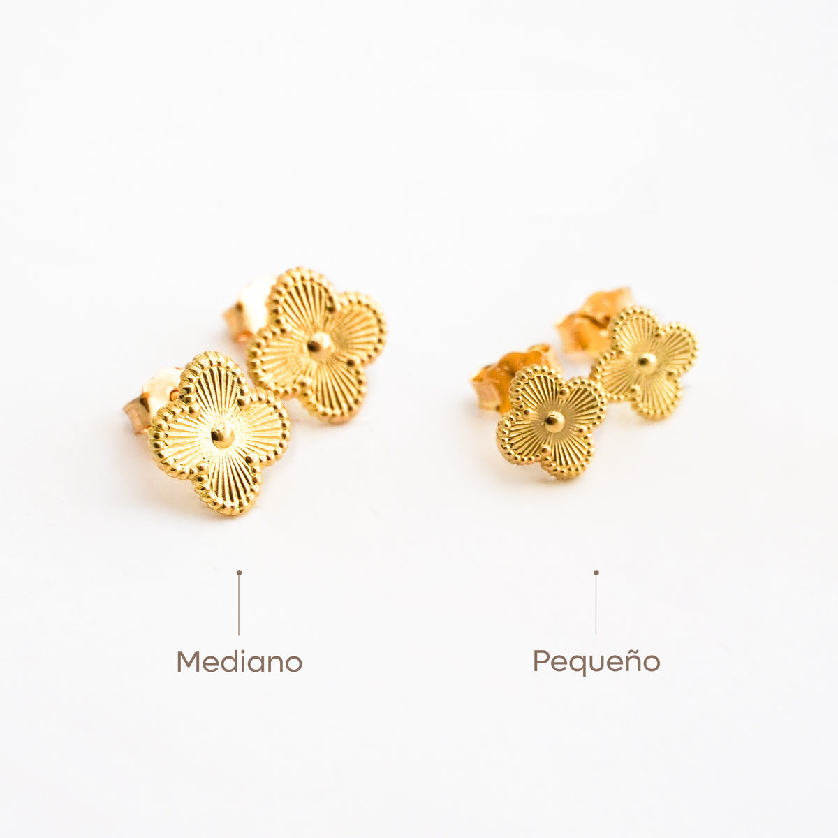 Aretes Trébol Solitario en Oro 18K