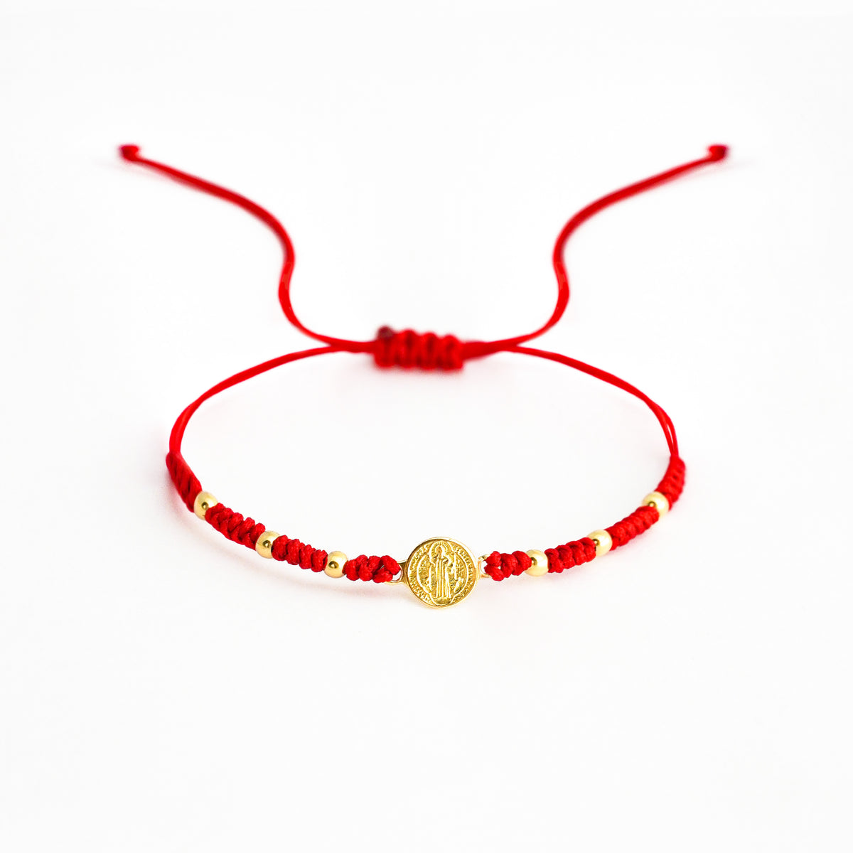 Pulsera Tejida San benito con 6 Bolitas en Oro 18K