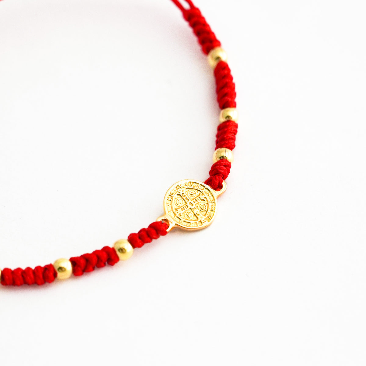 Pulsera Tejida San benito con 6 Bolitas en Oro 18K