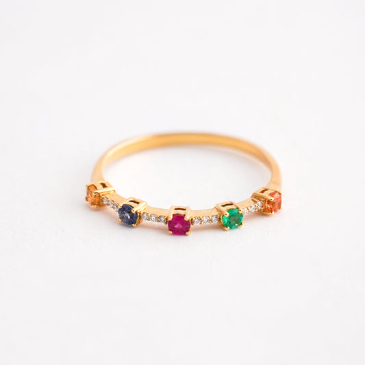 Anillo Rivier Multi Stone con diamantes naturales en Oro18k