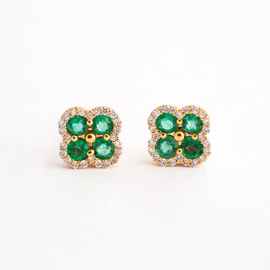 Aretes Trébol Esmeralda con Diamantes en Oro 18K