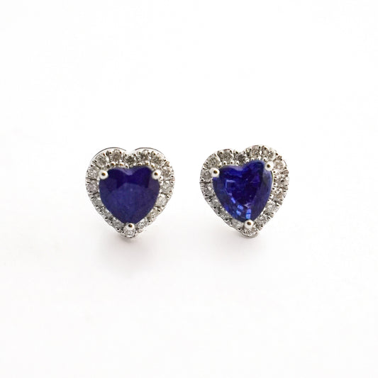 Aretes corazón imperial con zafiro y diamantes naturales en Oro18k