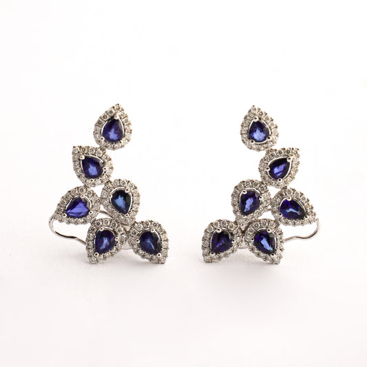 Aretes climber pear sapphire con diamantes naturales en Oro blanco 18k