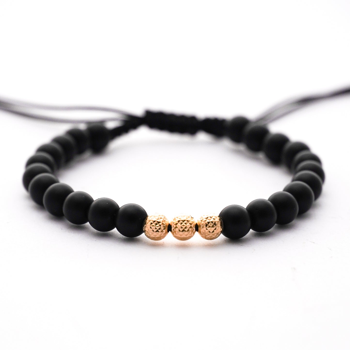 Pulsera tejida ónix con bolitas diamantadas 5mm en Oro18k