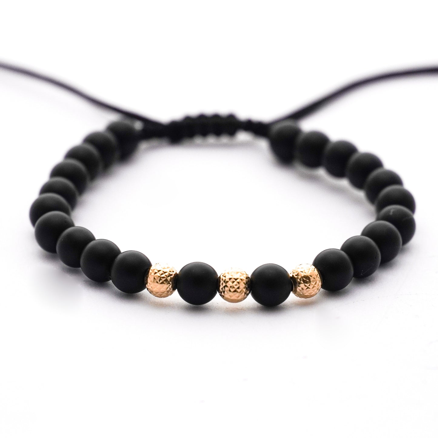 Pulsera tejida ónix con bolitas diamantadas 5mm en Oro18k