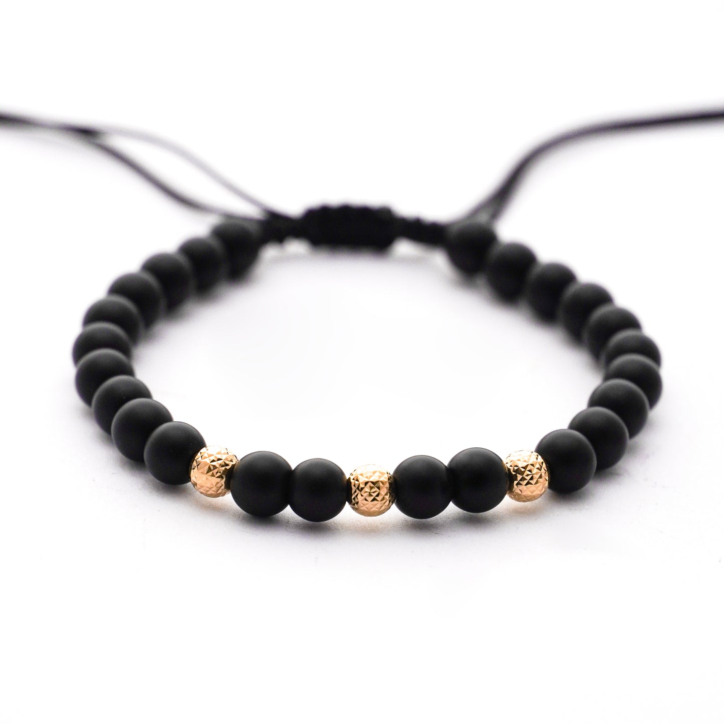 Pulsera tejida ónix con bolitas diamantadas 5mm en Oro18k